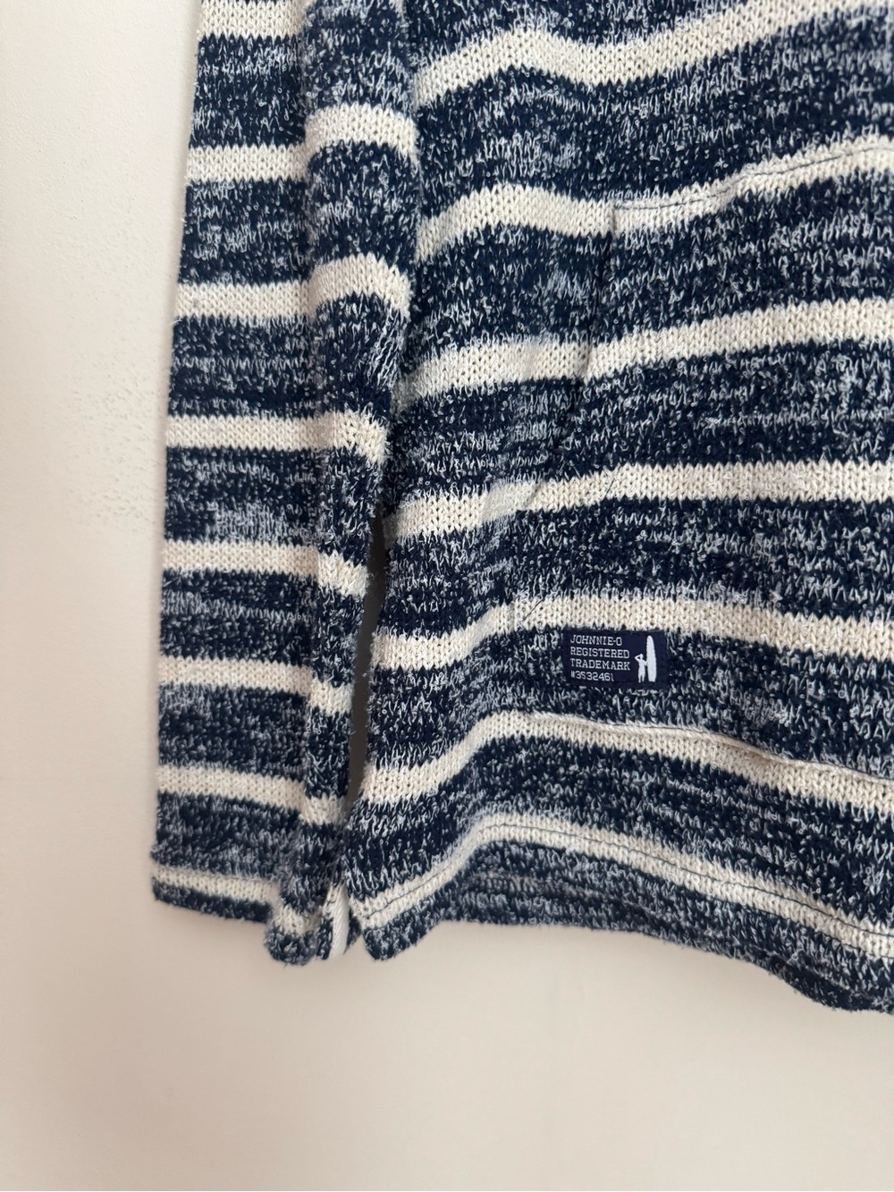 Johnnie-O Boys Navy White Striped Knit Hooded Sweater Pullover Size 7 - Picture 3 of 5